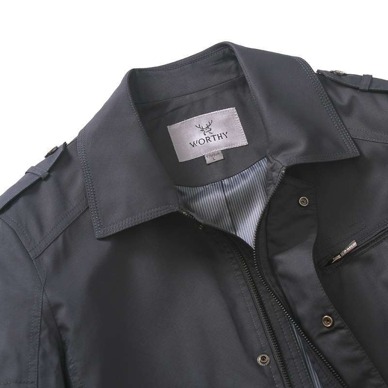 九鹿王男装修身短款翻领肩章外套风衣n2cj014 深灰 175/92a