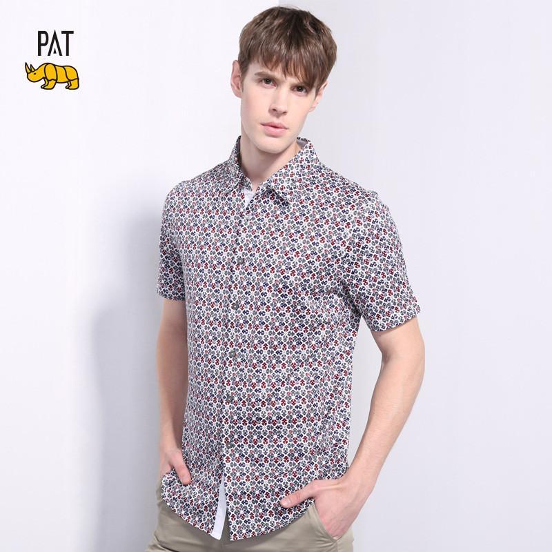 韩国犀牛pat 男士休闲短袖衬衫 纯棉印花衬衣 高档品质 男装夏季新品