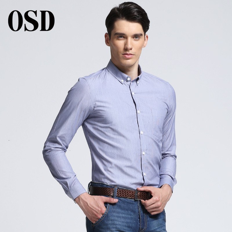 osd奥斯迪男士细条纹衬衫长袖修身纯棉上班商务休闲衬衣秋季男装专柜j