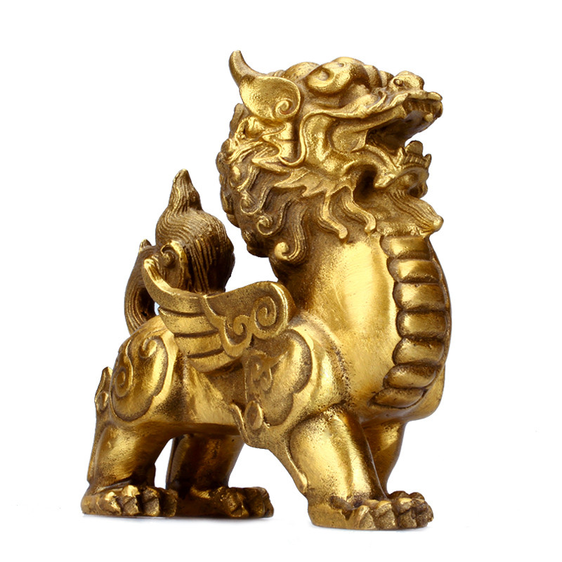 吟秀 黄铜独角兽摆件铜飞翅貔貅摆件貔貅摆设皮丘家居装饰品 小号长约