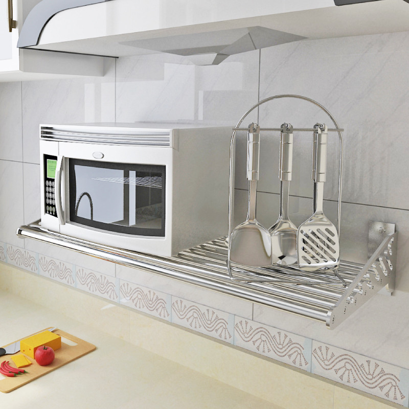 积米 厨房挂件置物架壁挂304不锈钢 微波炉架烤箱架搁板收纳架 27cm宽