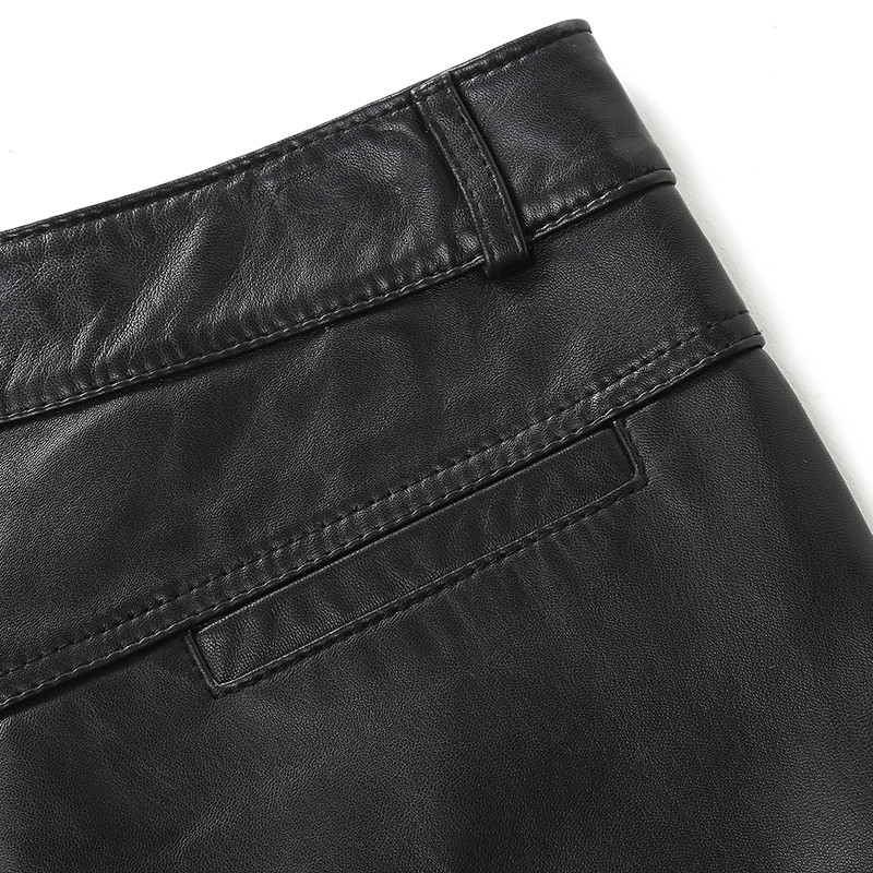 查牧斯 海宁真皮绵羊皮女士皮短裙裤子 简单大方光皮短裤裙 xxl 黑色