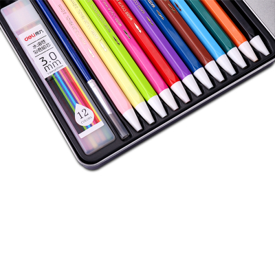 得力(deli)6507 12色水溶性活动彩铅(内赠毛笔按动式可换芯 秘密花园填色笔 儿童涂鸦绘画彩铅 彩画笔 涂色笔