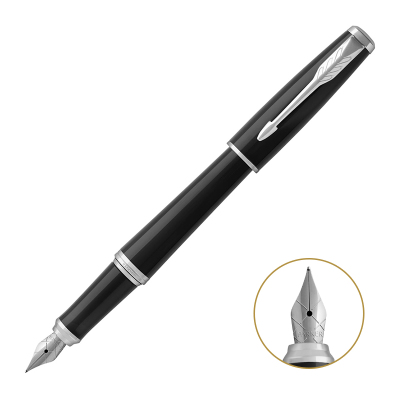 派克PARKER新品都市纯黑丽雅白夹墨水笔学生商务办公文具用品可吸墨可替换墨囊0.5mm金属不锈钢F笔尖都市纯黑丽雅白夹墨水笔