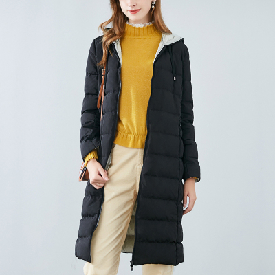晚白2019冬季新品纯色连帽显瘦中长款90白鸭绒羽绒服外套大衣女