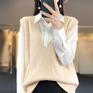 韩版宽松慵懒风马甲背心女潮简约V领叠穿外搭马甲毛衣针织坎肩女