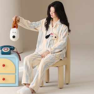 浪莎法兰绒睡衣女秋冬季加绒加厚珊瑚绒2025新款卡通可外穿家居服