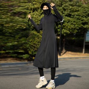防晒衣女长全身6新冰丝透气超长骑电动车防紫外线防晒服黑胶帽檐
