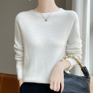 一线成衣圆领套头毛衣女秋冬宽松慵懒风安迪绒针织衫加厚保暖打底