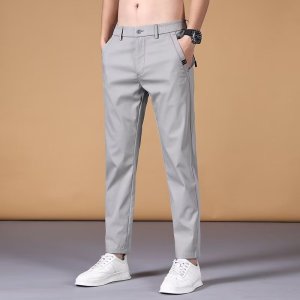 休闲裤男士秋季新款直筒韩版大码纯色青少年轻商务风西裤小脚长裤