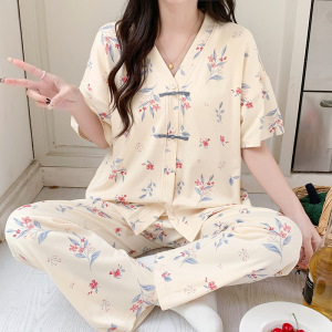 夏季新款女士和服棉质薄款短袖开衫甜美可爱家居服可外穿睡衣套装