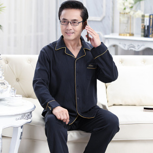 新款睡衣男士秋冬款棉质宽松长袖中老年开衫翻领高级感家居服套装