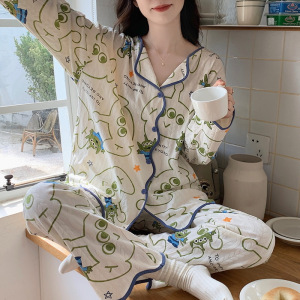 睡衣女士秋冬季长袖开衫仿棉质提花公主仙女风宽松休闲家居服套装