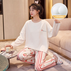 睡衣女秋冬季纯棉长袖带胸垫秋天韩版可爱大码家居服套装