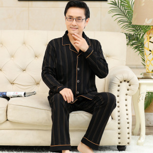 秋冬季睡衣男士长袖棉质中老年人家居服开衫翻领休闲宽松大码套装