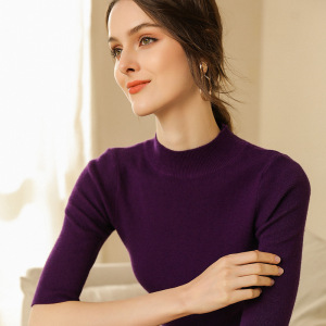 半高领短袖针织衫五分袖打底衫修身短款中袖高领上衣春装2020款女