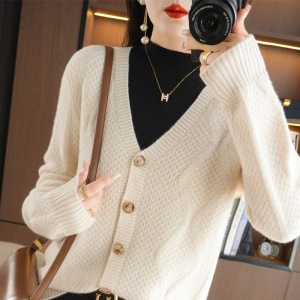文艺复古风毛衣外套女秋冬新款v领宽松针织开衫休闲上衣