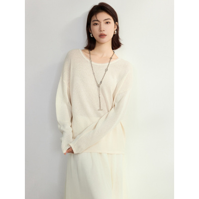 慵懒风和纸纱镂空长袖针织衫女25新款轻薄宽松防晒罩衫春季上衣女