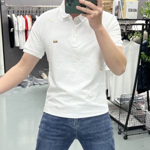 夏季男士新翻领潮流时尚刺绣字母T恤打底衫丝光棉休闲短袖POLO衫