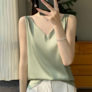 丝绸缎面双肩吊带女背心2025春夏季新修身v领短款气质内搭上衣T恤