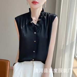 内搭衬衫木耳边领无袖大码女装清新百搭开衫背心2025春夏叠穿衬衣