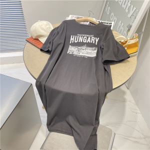 夏季韩版短袖个性宽松休闲连衣裙女大码懒人裙中长款开叉T恤裙子