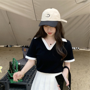 美式甜辣妹polo衫女夏季新款学生设计感修身显瘦网红撞色短袖T恤