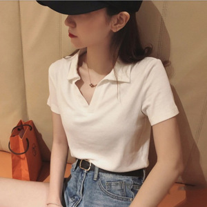 美式甜辣妹polo衫女夏季新款学生设计感修身显瘦网红撞色短袖T恤