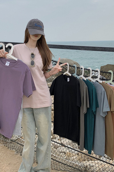 开春宽松纯色短袖T恤上衣女夏款学生情侣圆领外穿基础打底衫ins潮