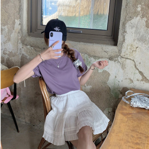 开春宽松纯色短袖T恤上衣女夏款学生情侣圆领外穿基础打底衫ins潮
