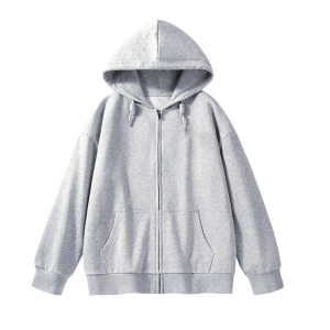 秋冬宽松韩版oversize灰色连帽薄绒卫衣女拉链外套女上衣