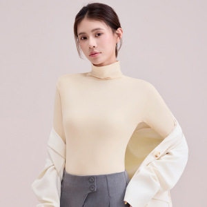 长袖T恤女秋冬季新款纯色修身上衣堆堆高领磨毛打底衫女内搭