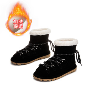 真皮雪地靴女冬季新款加绒保暖绑带短靴休闲百搭厚底马丁靴女