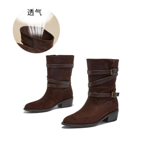 复古皮带扣短靴女冬季新款粗跟美拉德马丁靴休闲百搭瘦瘦女靴