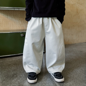 童酷男童冬季新款山系纯色宝宝长裤拼接一体绒加厚儿童休闲裤