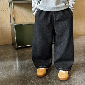 童酷男童冬季新款山系贴标宝宝休闲裤百搭净色加绒儿童牛仔裤