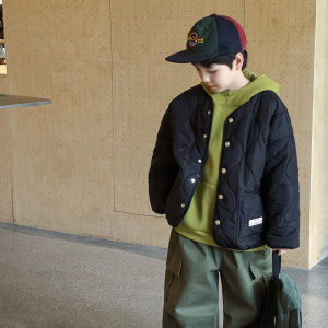 童酷男童冬季新款童装洋气贴标绗棉宝宝外套纯色加厚儿童棉服