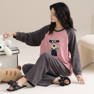 德绒发热长袖秋冬季睡衣女士恒温保暖套装圆领简约家居服冬天外穿