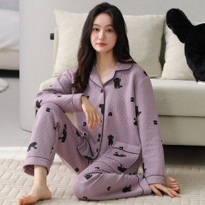年新款睡衣女士海岛绒秋冬款加厚法兰绒开衫家居服冬季
