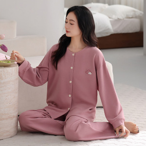 年新款睡衣女士秋冬季羊毛德绒加厚保暖简约开衫家居服可外穿