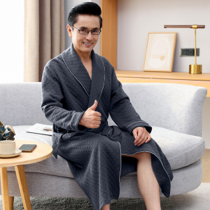 睡袍男士睡衣秋冬季加厚纯棉中老年爸爸夹棉夹层浴袍浴衣长款保暖