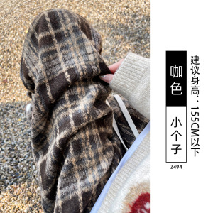 加厚格子裤女冬新款加绒裤子高腰垂感休闲毛呢休闲直筒阔腿裤