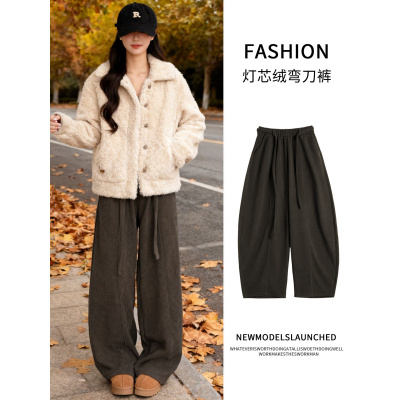 加绒裤子女秋冬新款宽松慵懒休闲小个子加厚灯芯绒阔腿裤_749_318