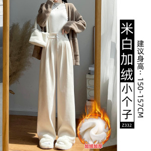 咖色灯芯绒西装裤女秋冬季高腰垂感直筒美拉德棕色加绒加厚阔腿裤_978