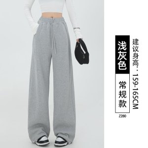 羊羔绒裤子女新款秋冬加绒加厚灰色保暖棉裤小个子阔腿运动裤_1