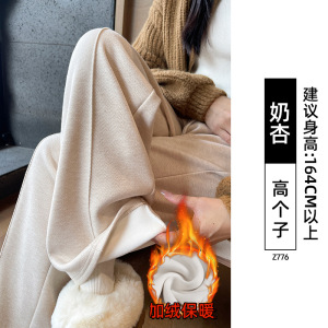 醋酸羊毛呢阔腿裤女新款秋冬加绒加厚小个子直筒窄版糯米裤子_789