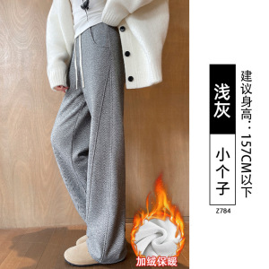 醋酸羊毛呢阔腿裤女秋冬季加绒新款窄版直筒小个子糯米裤_201_814