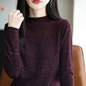 法式软糯花纱长袖针织打底衫女圆领长袖毛衣新款精纺毛衫上衣