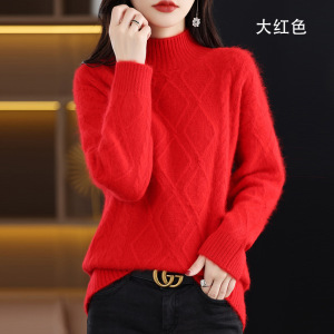 秋冬新款貂绒短款女装半高领套头加厚纯色针织打底衫保暖毛衣