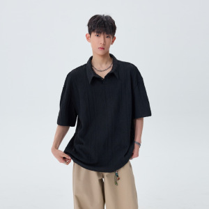 夏季新款短袖翻领polo衫男老钱风痞帅潮牌青少年体恤休闲宽松男装